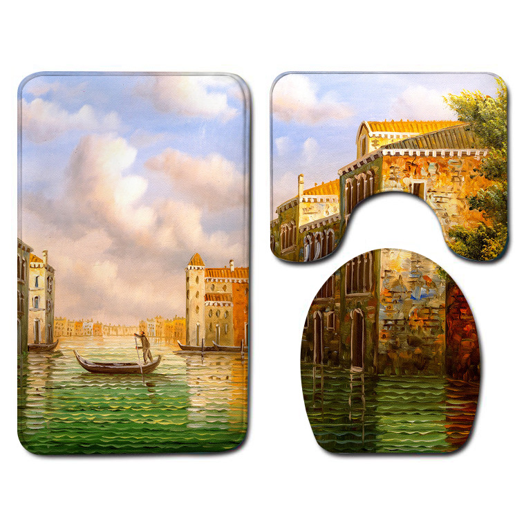 Amazon Bathroom Three-Piece Floor Mat Flannel Washed Toilet Floor Mat Bathtub Side Non-Slip Foot Mat Toilet Mat