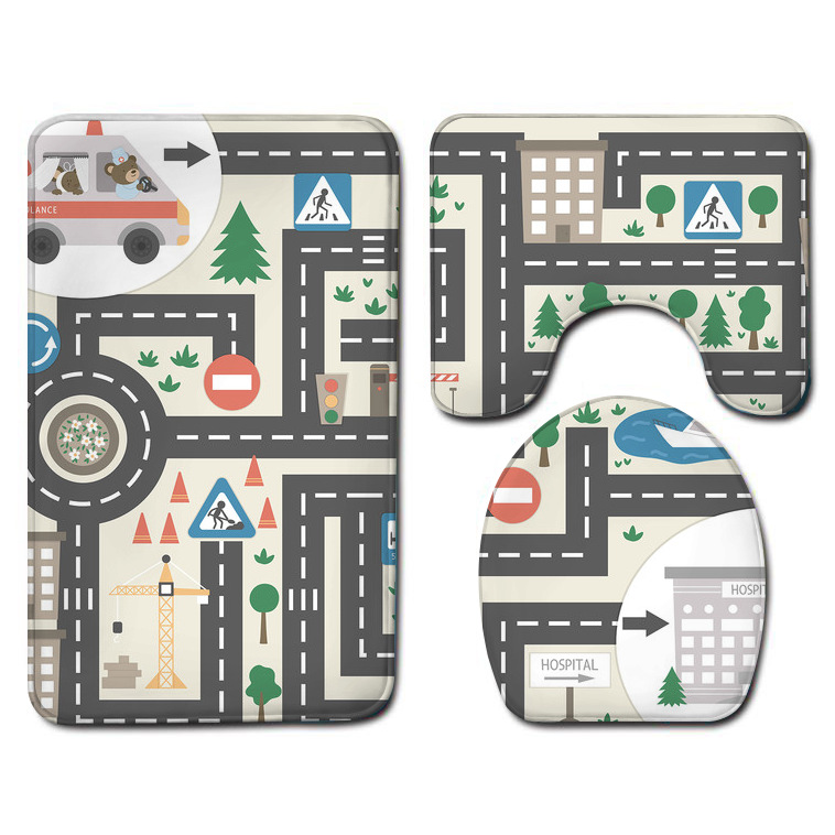 Amazon Bathroom Three-Piece Floor Mat Flannel Washed Toilet Floor Mat Bathtub Side Non-Slip Foot Mat Toilet Mat