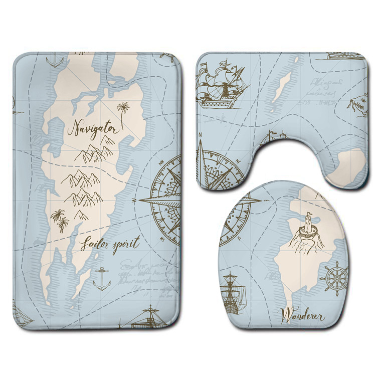 Amazon Bathroom Three-Piece Floor Mat Flannel Washed Toilet Floor Mat Bathtub Side Non-Slip Foot Mat Toilet Mat