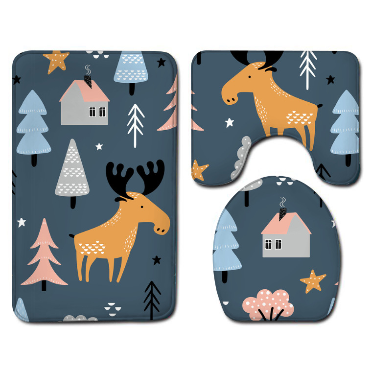Amazon Bathroom Three-Piece Floor Mat Flannel Washed Toilet Floor Mat Bathtub Side Non-Slip Foot Mat Toilet Mat