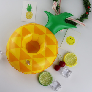 In Stock Ins Hot Sale Fruit Watermelon Lemon Pineapple Cup Holder Inflatable Water Coaster Floating Beverage Cup Holder