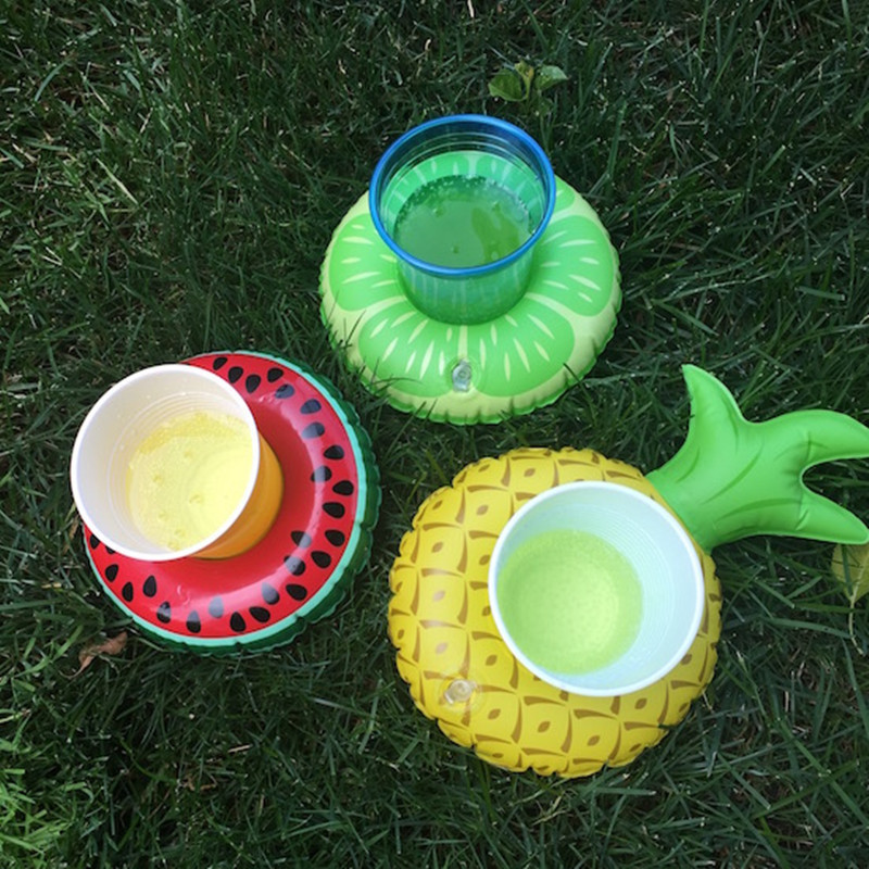 In Stock Ins Hot Sale Fruit Watermelon Lemon Pineapple Cup Holder Inflatable Water Coaster Floating Beverage Cup Holder