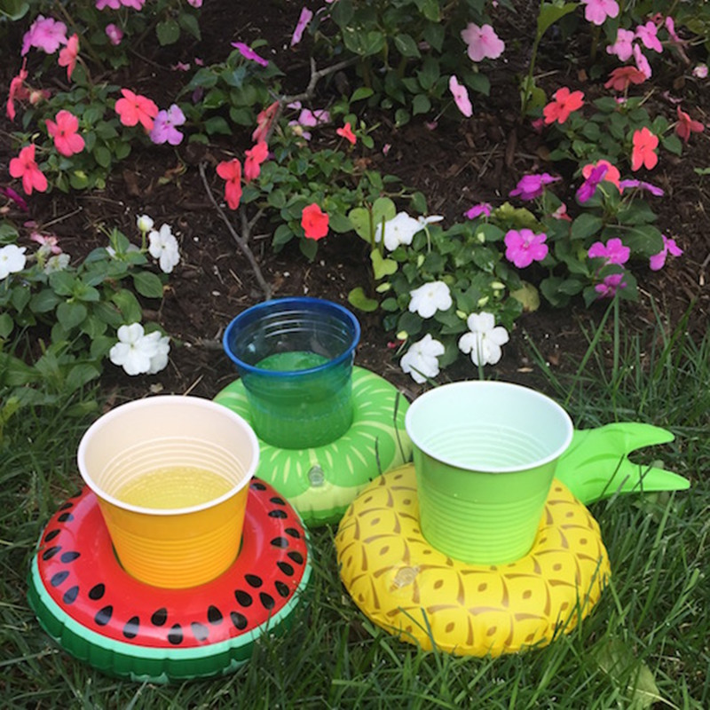 In Stock Ins Hot Sale Fruit Watermelon Lemon Pineapple Cup Holder Inflatable Water Coaster Floating Beverage Cup Holder