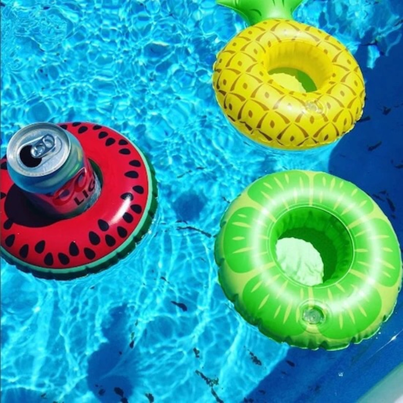In Stock Ins Hot Sale Fruit Watermelon Lemon Pineapple Cup Holder Inflatable Water Coaster Floating Beverage Cup Holder