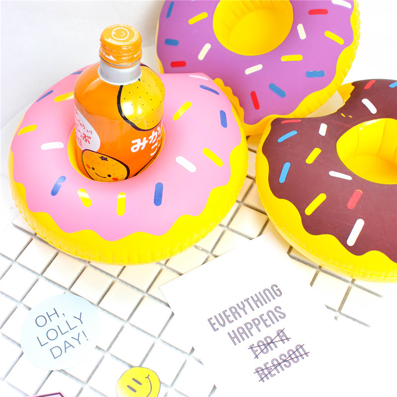 Ins hot donut cup-holder inflatable water coaster floating drink cup-holders from stock