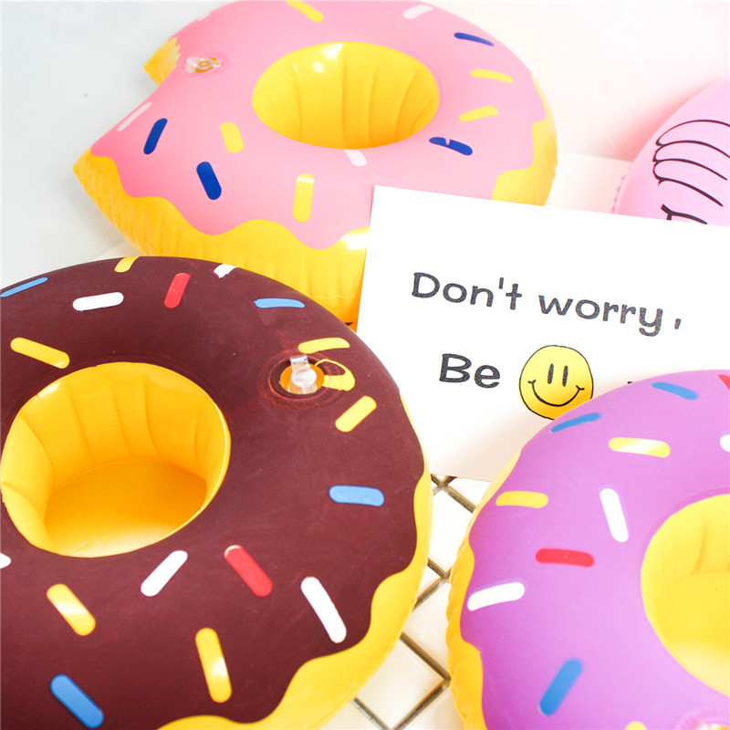 Ins hot donut cup-holder inflatable water coaster floating drink cup-holders from stock