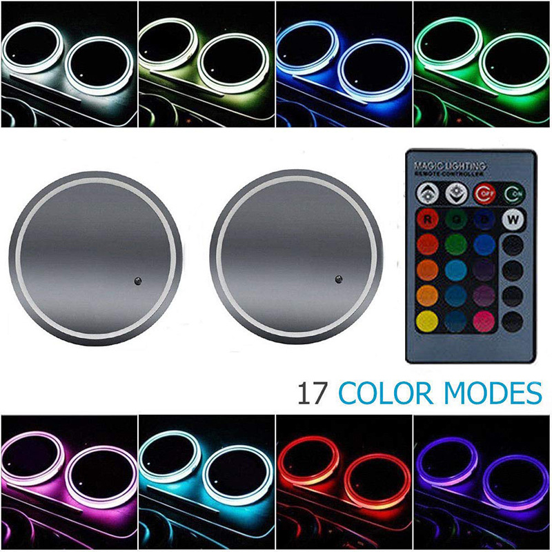 Car Luminous Led Water Cup Mat Non-Slip Mat Colorful Led Coaster Remote Control Water Cup Mat Solar Coaster