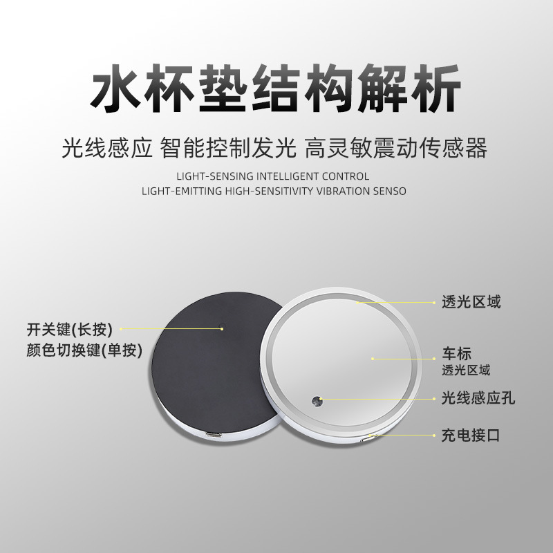 Car Luminous Led Water Cup Mat Non-Slip Mat Colorful Led Coaster Remote Control Water Cup Mat Solar Coaster