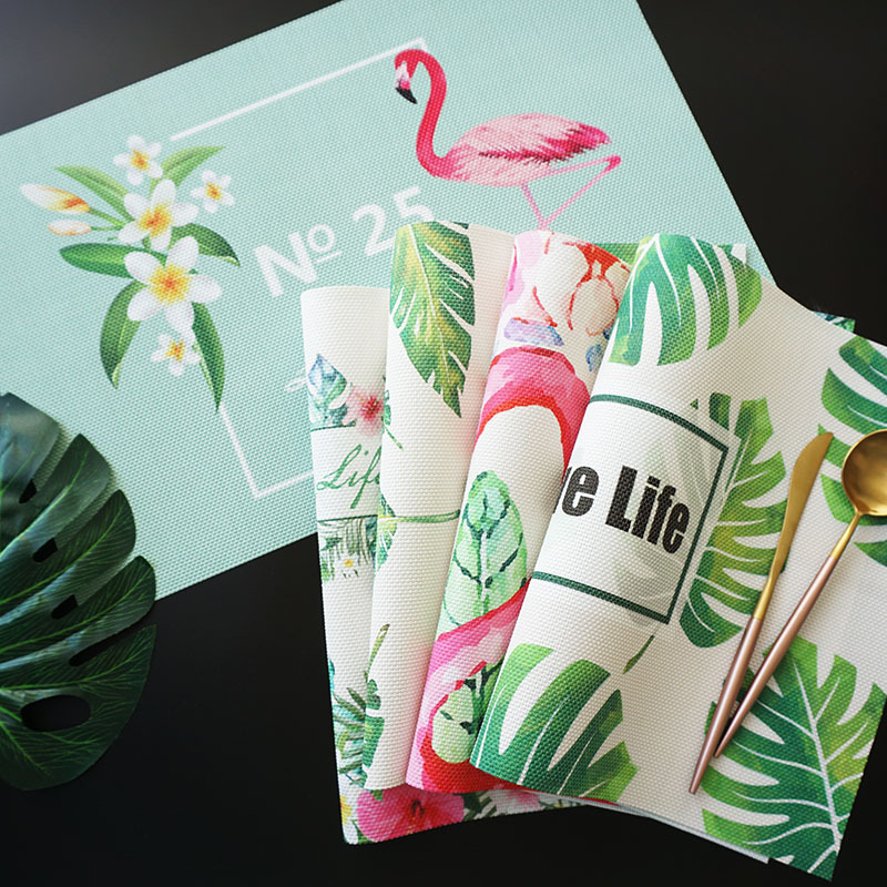 Printed Leaves Flower Ins Style PVC Placemat Insulation Mat Western-Style Dining Table Cup Mat Anti-Scalding Plate Bowl Non-Slip Coaster