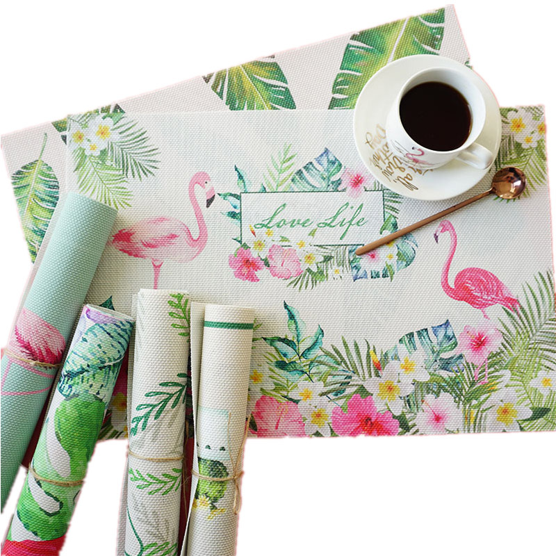 Printed Leaves Flower Ins Style PVC Placemat Insulation Mat Western-Style Dining Table Cup Mat Anti-Scalding Plate Bowl Non-Slip Coaster