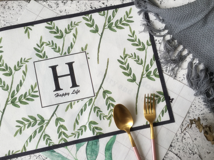Printed Leaves Flower Ins Style PVC Placemat Insulation Mat Western-Style Dining Table Cup Mat Anti-Scalding Plate Bowl Non-Slip Coaster