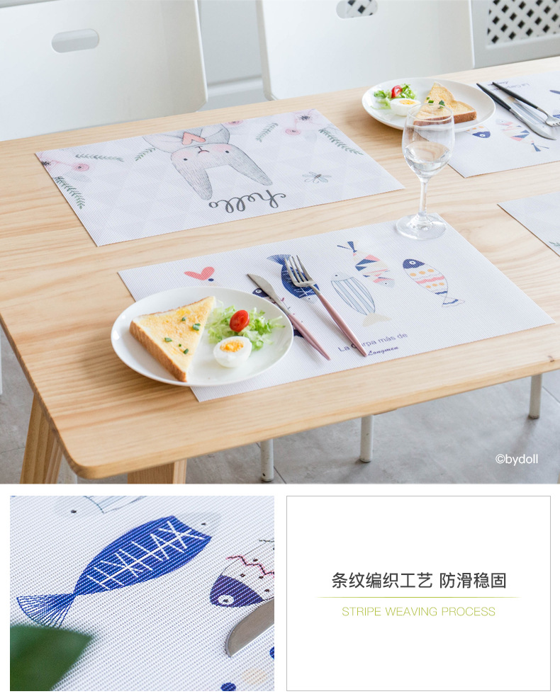 Printed Leaves Flower Ins Style PVC Placemat Insulation Mat Western-Style Dining Table Cup Mat Anti-Scalding Plate Bowl Non-Slip Coaster