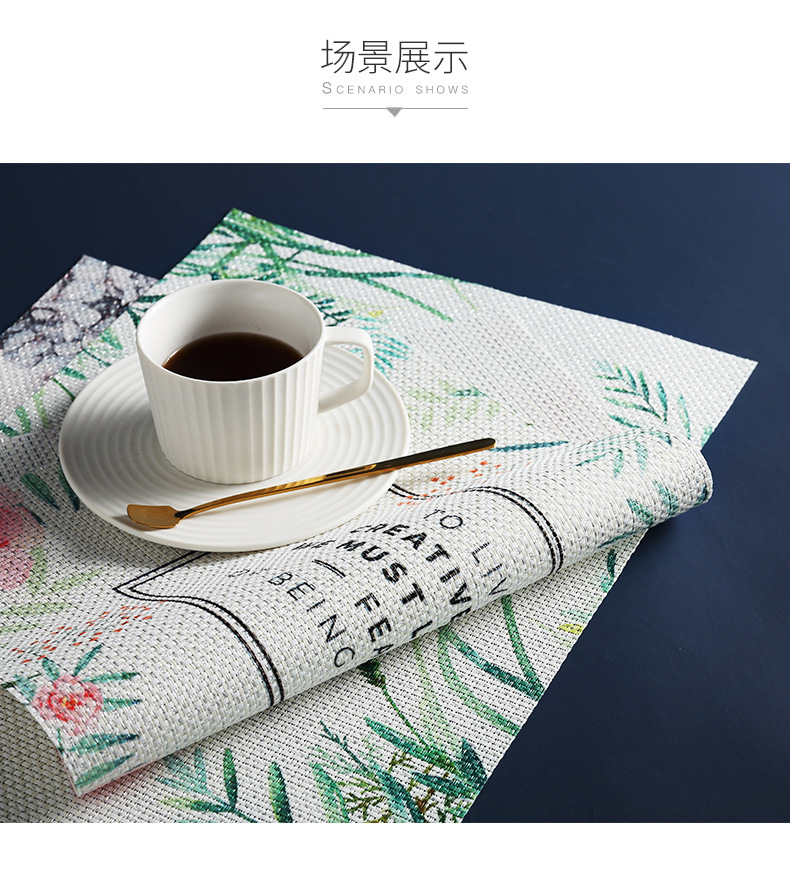 Printed Leaves Flower Ins Style PVC Placemat Insulation Mat Western-Style Dining Table Cup Mat Anti-Scalding Plate Bowl Non-Slip Coaster