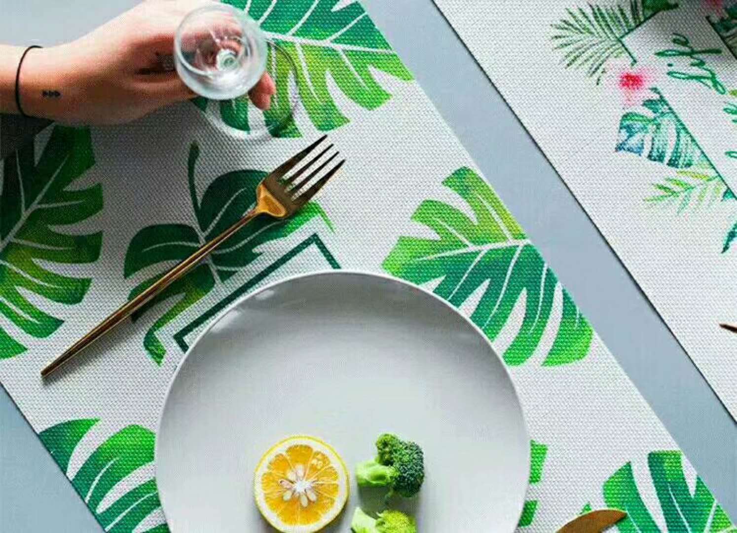 Printed Leaves Flower Ins Style PVC Placemat Insulation Mat Western-Style Dining Table Cup Mat Anti-Scalding Plate Bowl Non-Slip Coaster