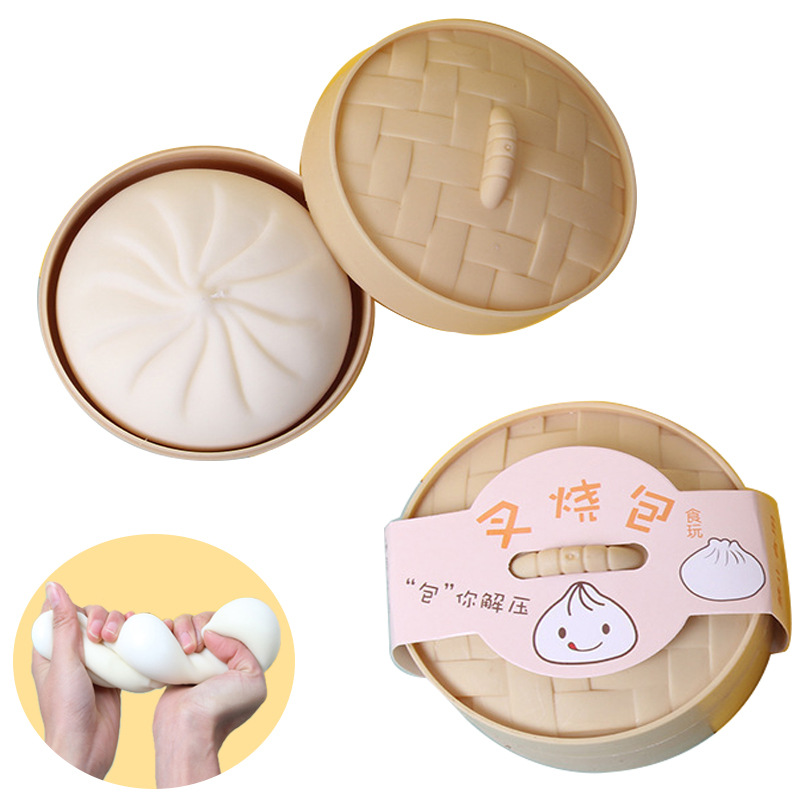 Tiktok Same Simulation Decompression Steamed Stuffed Bun Vent Squeezing Toy Toy Net Red Small Cage Bag Slow Rebound Decompression Cha Siu Bao