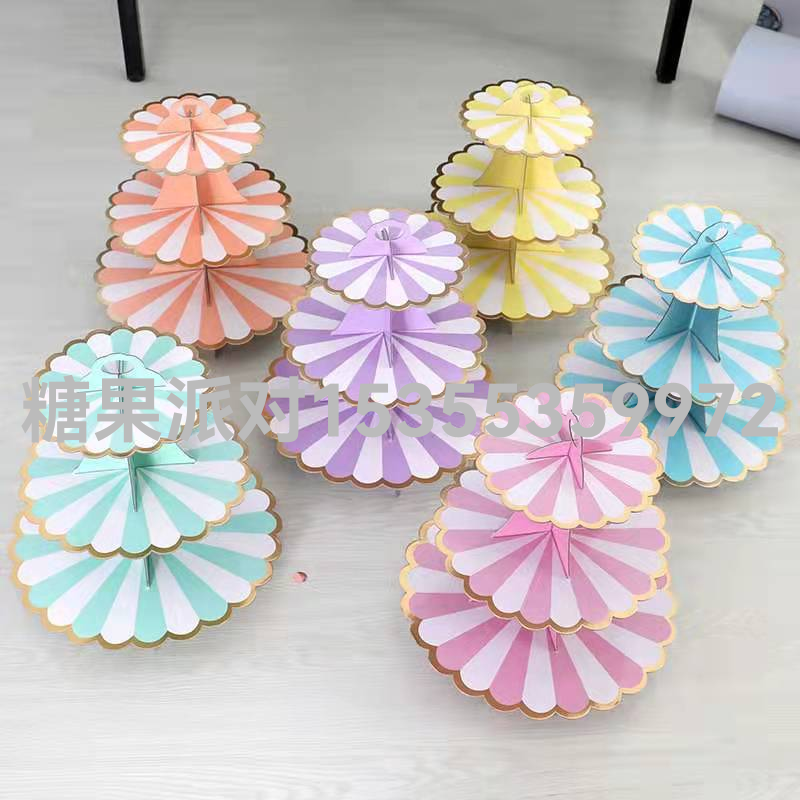 New Disposable Cake Stand Gilding Monochrome Paper Birthday Gathering Party Supplies Three-Layer Bird Cage Dessert Table