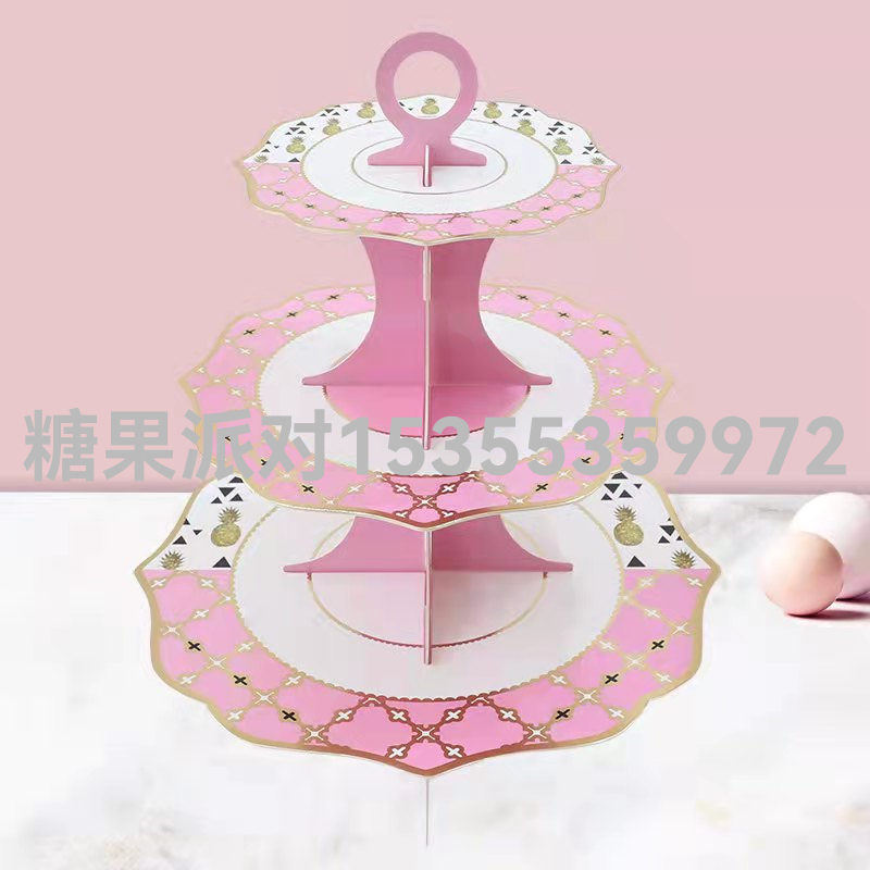 New Disposable Cake Stand Gilding Monochrome Paper Birthday Gathering Party Supplies Three-Layer Bird Cage Dessert Table