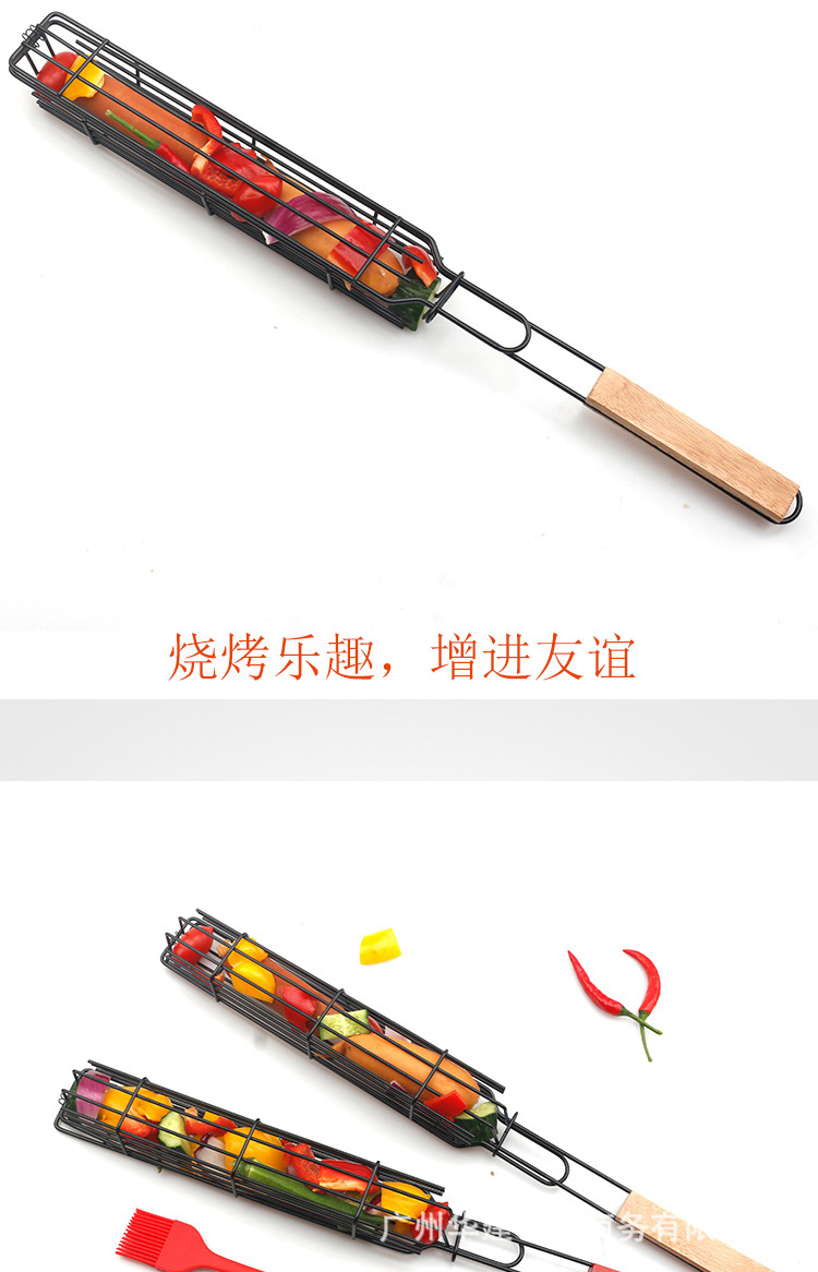 Wooden Handle Sausage Barbecue Cage NonStick Paint Barbecue Wire Mesh Clip Barbecue Net Sausage Clip Barbecue Brush BBQ Wooden Handle Sausage Barbecue Cage NonStick Paint Barbecue Wire Mesh Clip Barbecue Net Sausage Clip Barbecue Brush BBQ