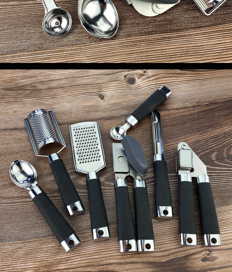 In Stock Direct Selling Stainless Steel Kitchen Gadget Household Kitchenware Paring Knife Garlic Press Sundries Set