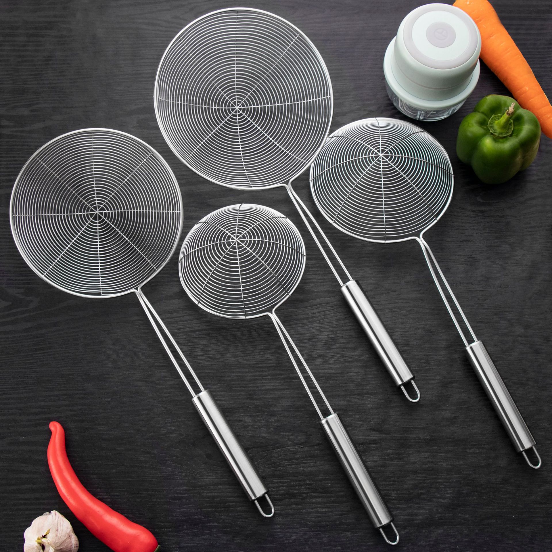 Flat Stainless Steel Colander Large Capacity Line Leakage Fried Strainer Pasta Spoon Hot Pot Spoon Strainer Screening Mesh Logo Marking