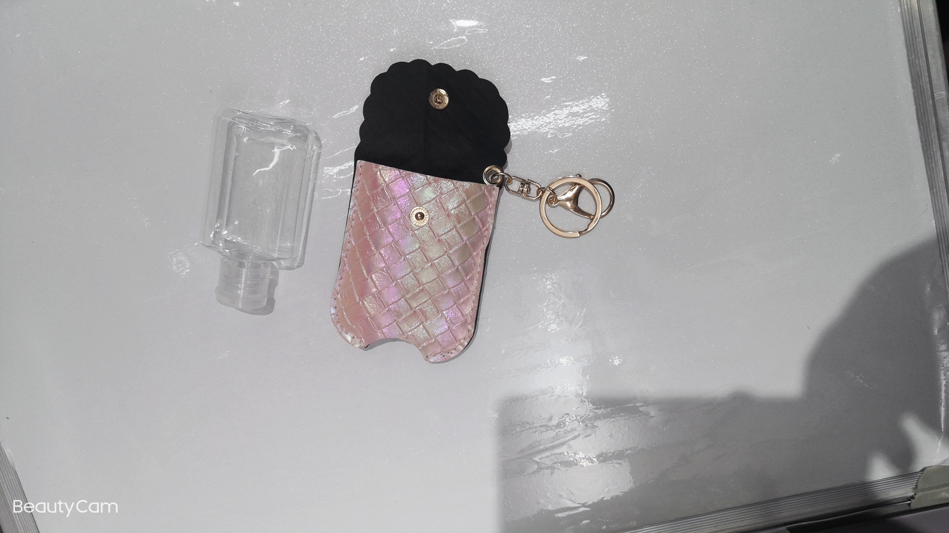 Europe and America Cross Border Spot Color Bright Leather Keychain Outdoor Portable 60ml Hand Sanitizer Pu Set with Fire Extinguisher Bottles Wholesale