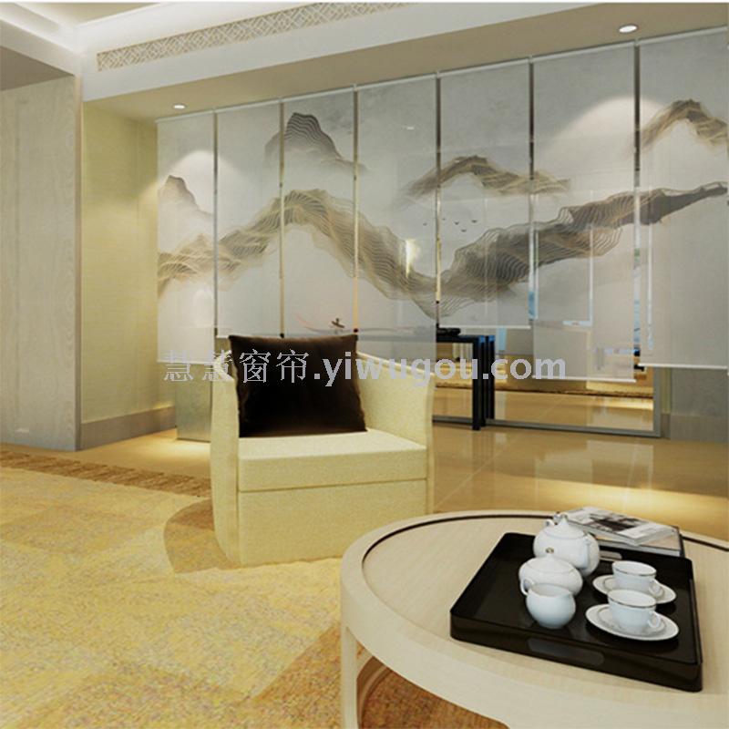 New Chinese Zen Landscape Translucent Shutter Curtain Fabric Hanging Soft Subareas Screens Shading Sunshade