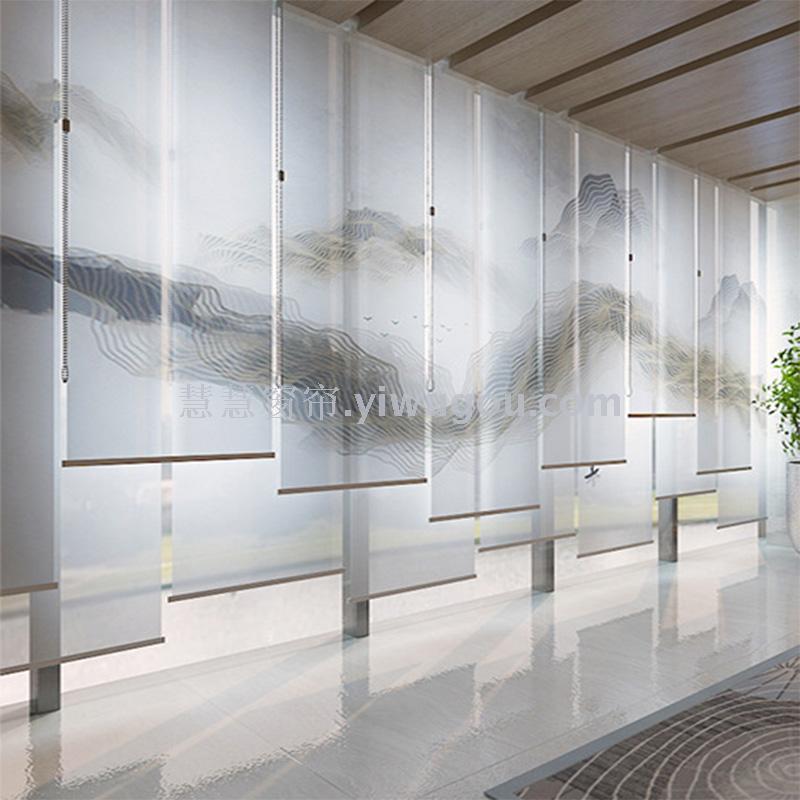 New Chinese Zen Landscape Translucent Shutter Curtain Fabric Hanging Soft Subareas Screens Shading Sunshade