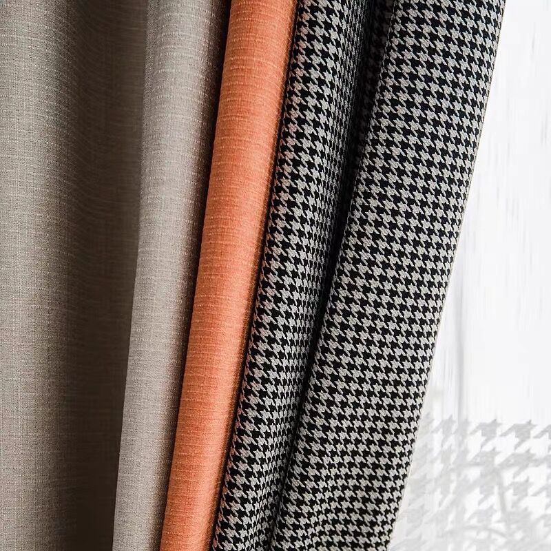 Nordic Simple Houndstooth Stitching Shading Curtain Fabric Curtain Living Room Bedroom Balcony Finished Product Customization