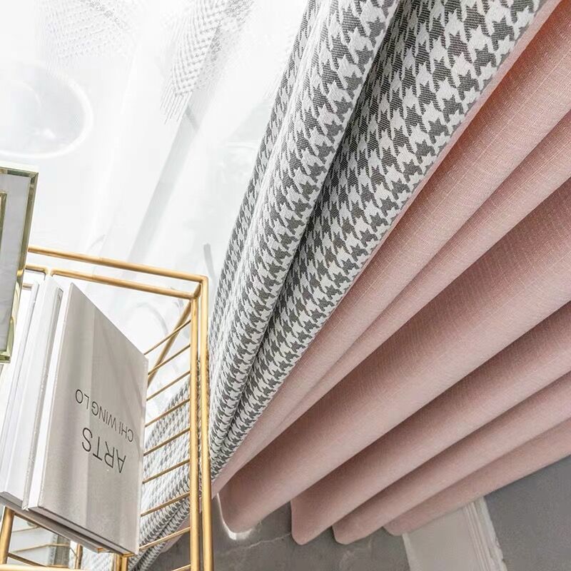 Nordic Simple Houndstooth Stitching Shading Curtain Fabric Curtain Living Room Bedroom Balcony Finished Product Customization