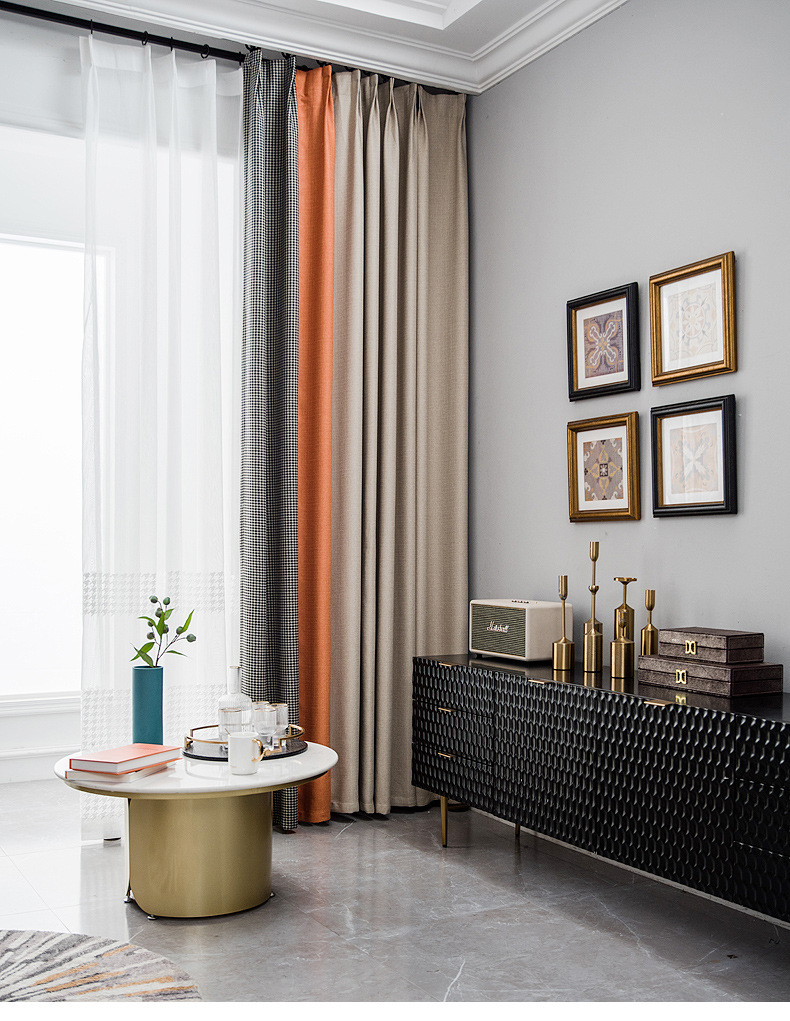 Nordic Simple Houndstooth Stitching Shading Curtain Fabric Curtain Living Room Bedroom Balcony Finished Product Customization