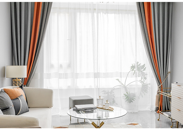 Nordic Simple Houndstooth Stitching Shading Curtain Fabric Curtain Living Room Bedroom Balcony Finished Product Customization
