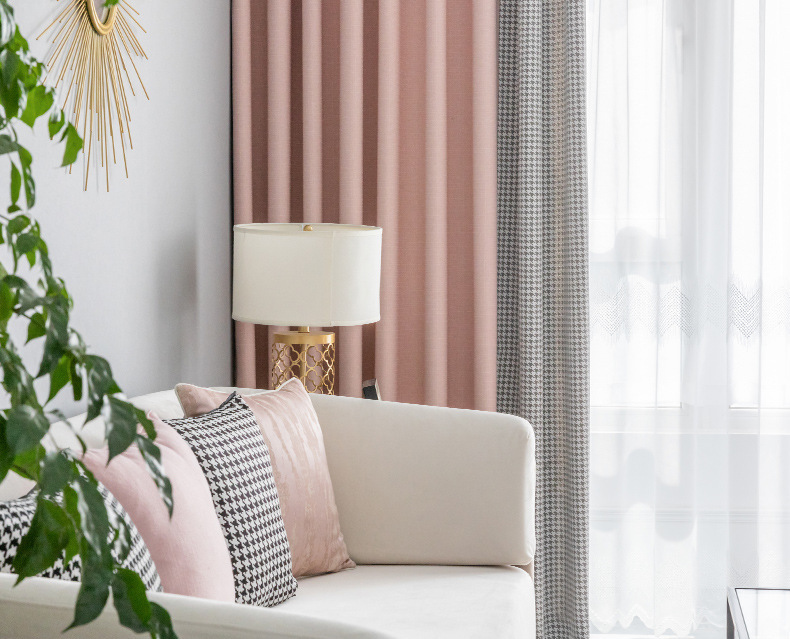 Nordic Simple Houndstooth Stitching Shading Curtain Fabric Curtain Living Room Bedroom Balcony Finished Product Customization