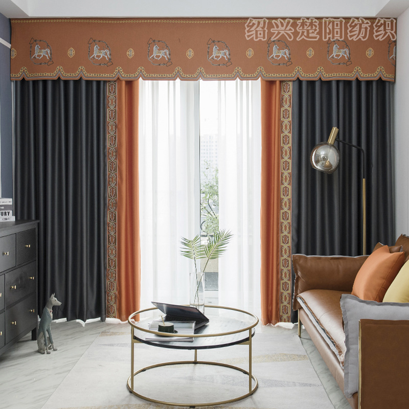 Mulberry Silk Solid Color Stitching High Shading Curtain Fabric High-End Entry Lux Villa Living Room Bedroom Finished Product Customized Curtain