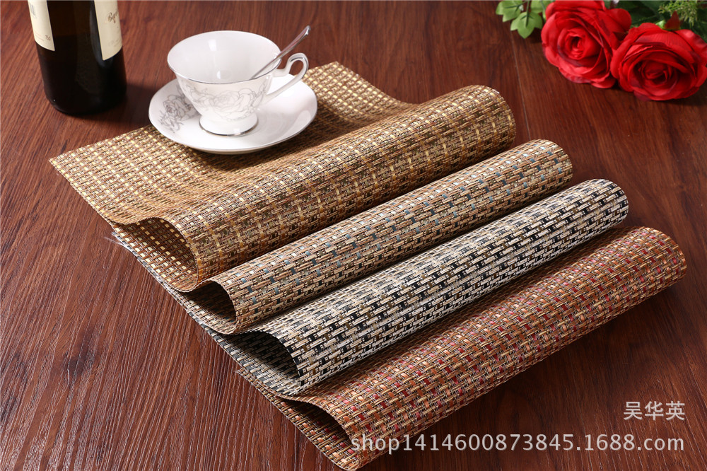 30*45 manufacturer direct selling hotel PVC woven heat insulation pad simple and fashionable pure color cup cushion for the anti-skid. 30*45 manufacturer direct selling hotel PVC woven heat insulation pad simple and fashionable pure color cup cushion for the anti-skid.