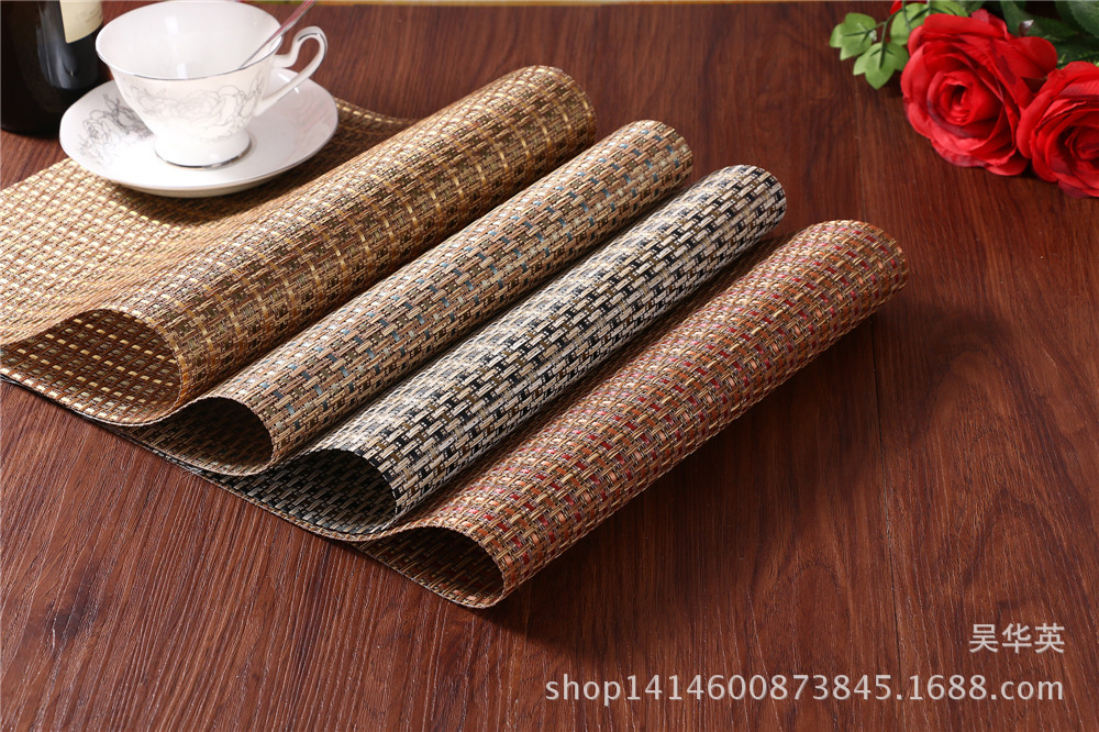 30*45 manufacturer direct selling hotel PVC woven heat insulation pad simple and fashionable pure color cup cushion for the anti-skid. 30*45 manufacturer direct selling hotel PVC woven heat insulation pad simple and fashionable pure color cup cushion for the anti-skid.