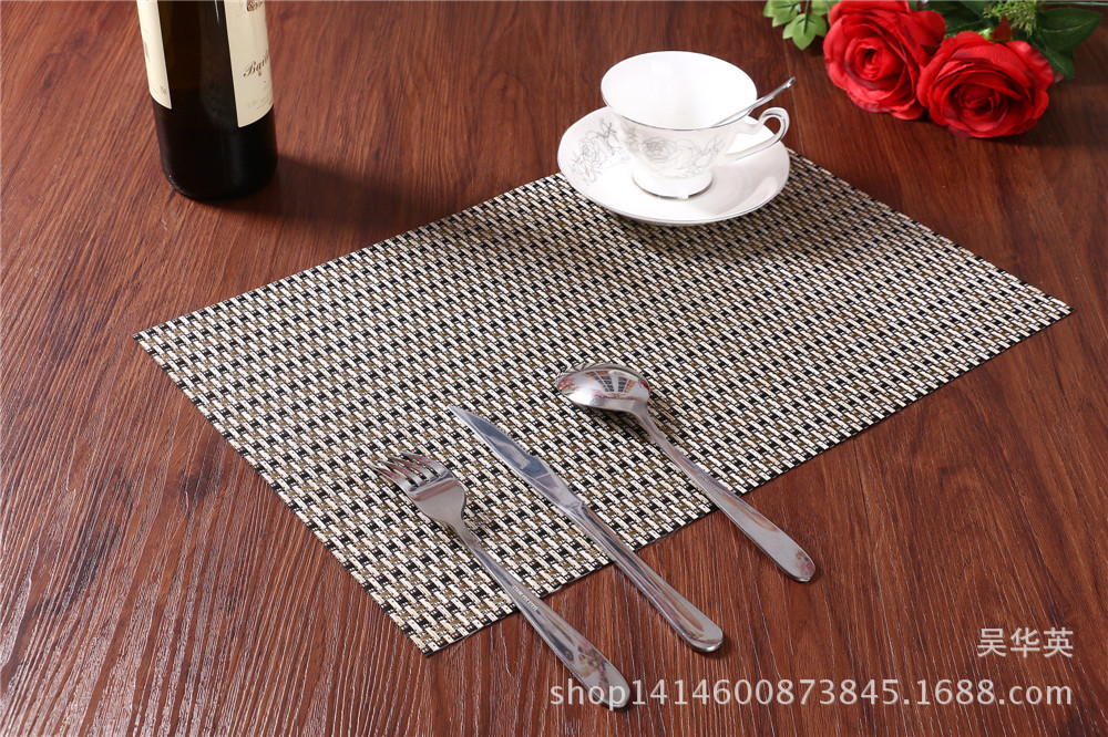 30*45 manufacturer direct selling hotel PVC woven heat insulation pad simple and fashionable pure color cup cushion for the anti-skid. 30*45 manufacturer direct selling hotel PVC woven heat insulation pad simple and fashionable pure color cup cushion for the anti-skid.