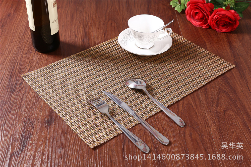 30*45 manufacturer direct selling hotel PVC woven heat insulation pad simple and fashionable pure color cup cushion for the anti-skid. 30*45 manufacturer direct selling hotel PVC woven heat insulation pad simple and fashionable pure color cup cushion for the anti-skid.