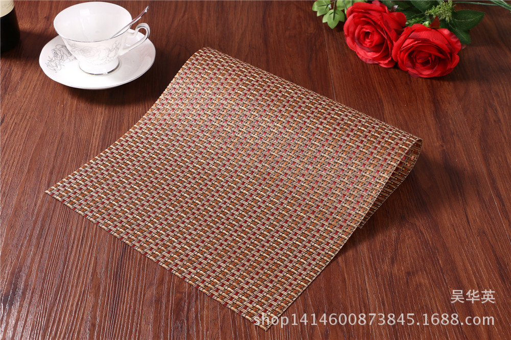 30*45 manufacturer direct selling hotel PVC woven heat insulation pad simple and fashionable pure color cup cushion for the anti-skid. 30*45 manufacturer direct selling hotel PVC woven heat insulation pad simple and fashionable pure color cup cushion for the anti-skid.