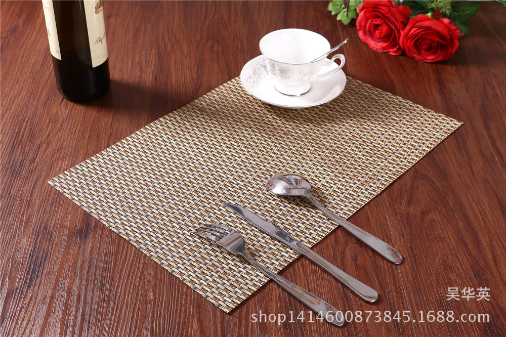 30*45 manufacturer direct selling hotel PVC woven heat insulation pad simple and fashionable pure color cup cushion for the anti-skid. 30*45 manufacturer direct selling hotel PVC woven heat insulation pad simple and fashionable pure color cup cushion for the anti-skid.