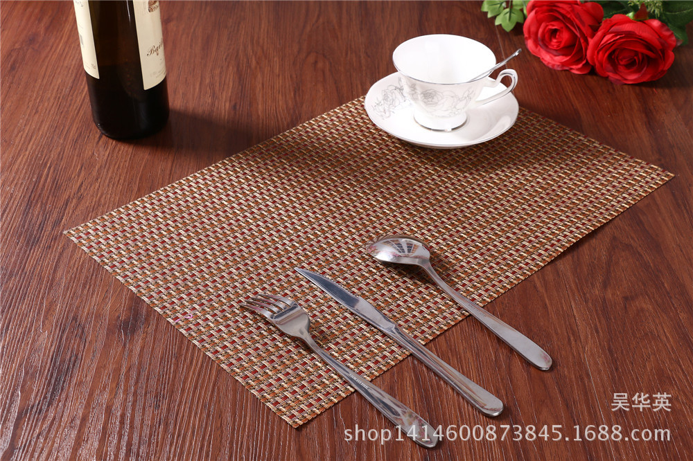 30*45 manufacturer direct selling hotel PVC woven heat insulation pad simple and fashionable pure color cup cushion for the anti-skid. 30*45 manufacturer direct selling hotel PVC woven heat insulation pad simple and fashionable pure color cup cushion for the anti-skid.