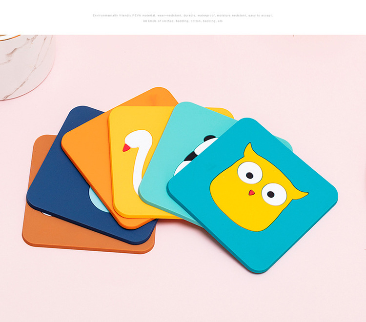 Creative Style Cartoon Non-Slip Placemat Anti-Scald Spot Soft PVC Cup Mat Heat Insulation Silica Gel Pad in Stock Wholesale