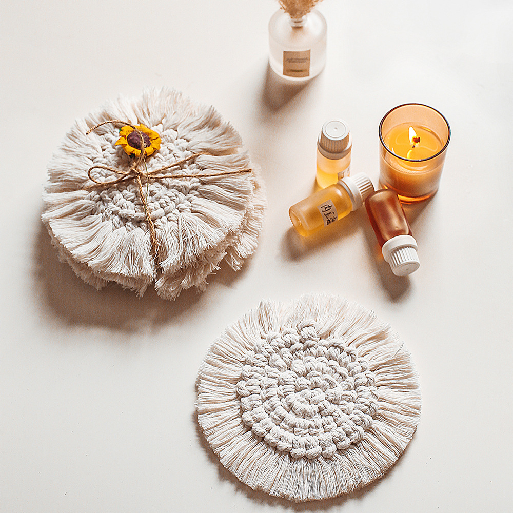 Nordic Hand-Woven Thickening Heat Insulation Pad Table Mat Cup Mat Coasters Practical Tea Table Cloth Creative Gift Gt047