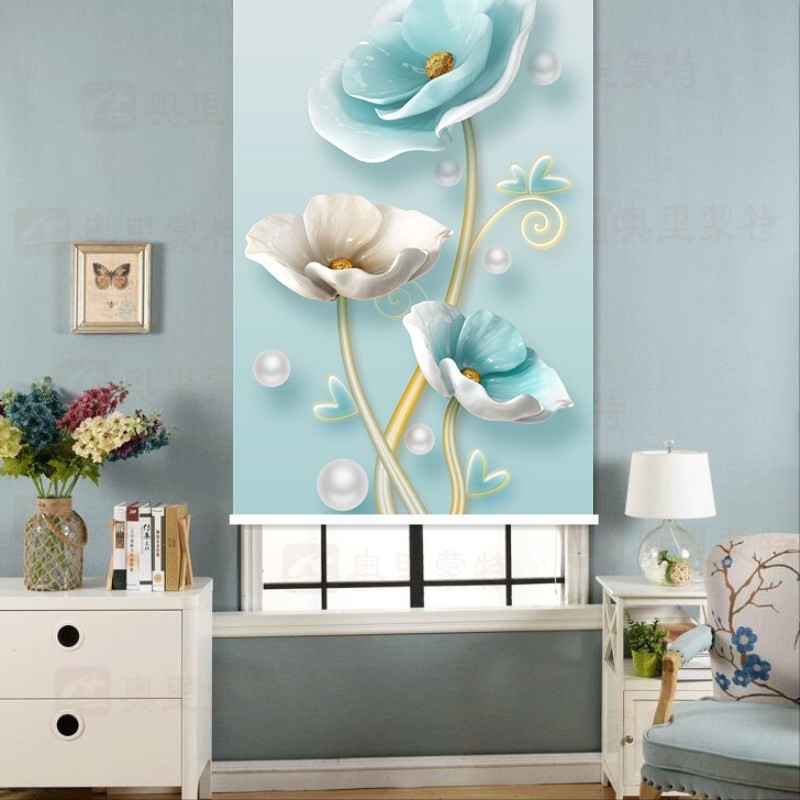 3D painting toilet curtains are as roller curtain pull bead type shading and heat insulation
