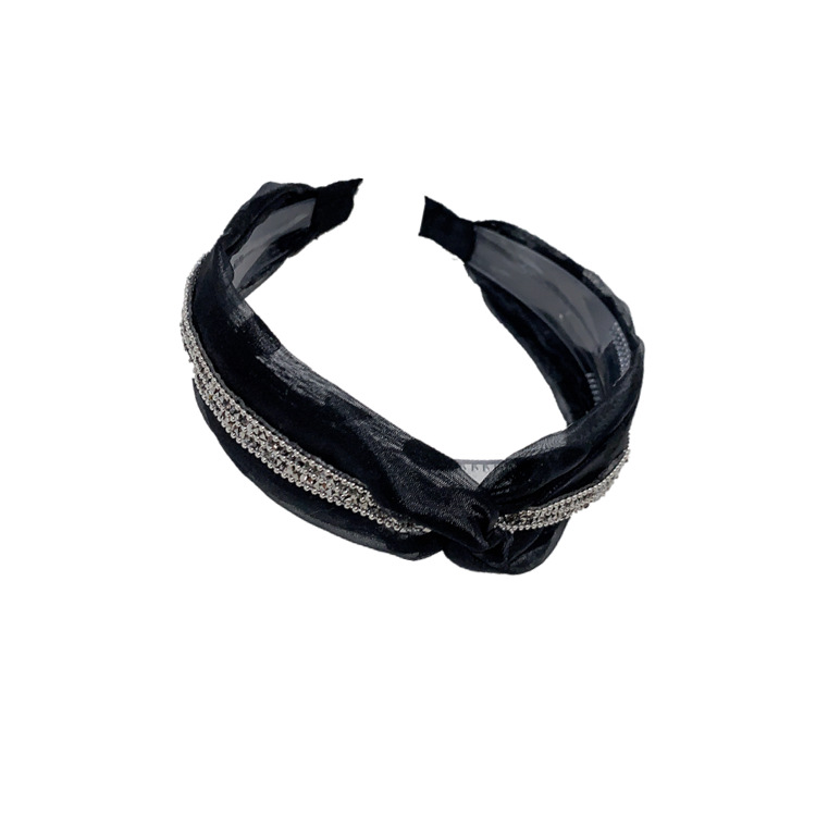 Korean Style Net Red Wave Point Mesh Rhinestone Strip Headband Middle Hook Cross-Knotted Dots Hair Accessories Non-Slip Toothed Headband