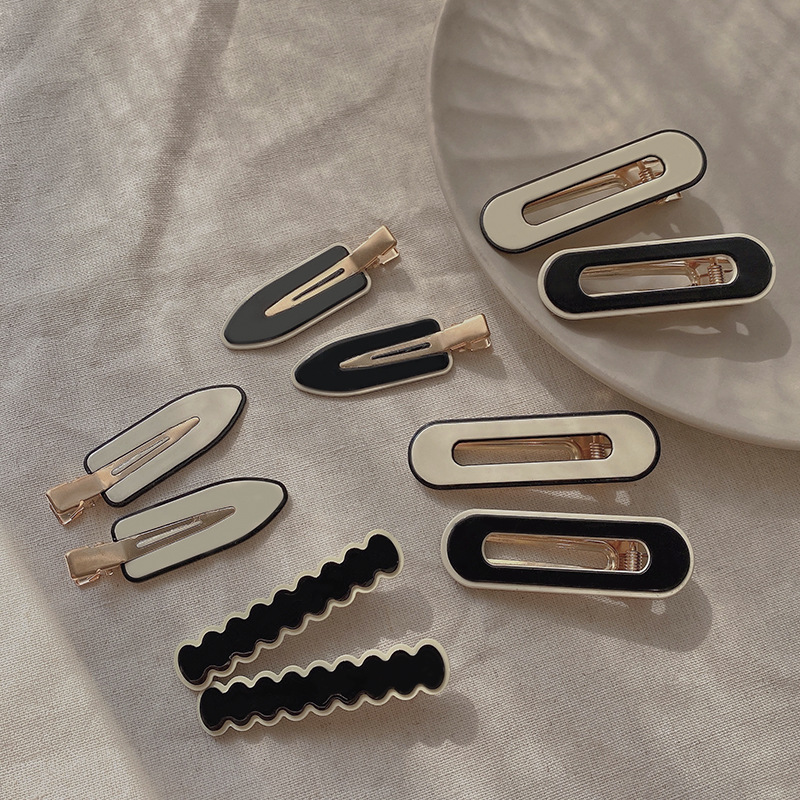 Ju Jingyi Same Wave Chessboard Plaid Barrettes Duckbill Bang Clip Black and White Plaid Side Clip Retro Bangs Hair Accessories