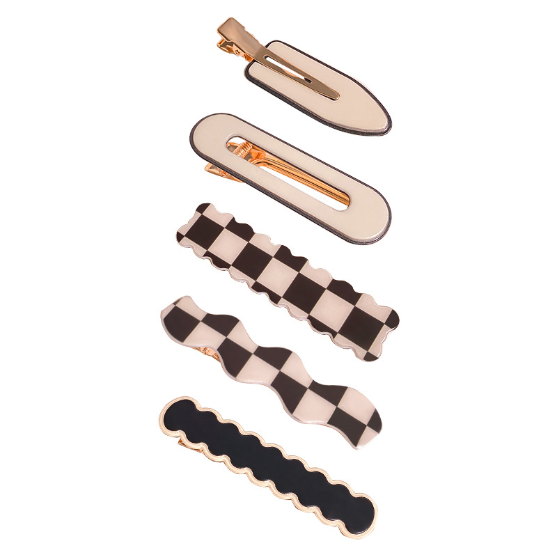 Ju Jingyi Same Wave Chessboard Plaid Barrettes Duckbill Bang Clip Black and White Plaid Side Clip Retro Bangs Hair Accessories
