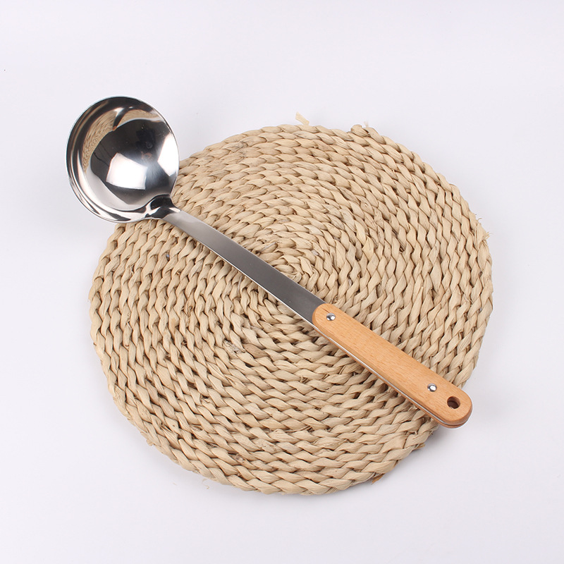 3cm Non-Magnetic Stainless Steel Spatula Wooden Handle Spatula Porridge Spoon High-Grade Spatula Cooking Ladel Factory Wholesale
