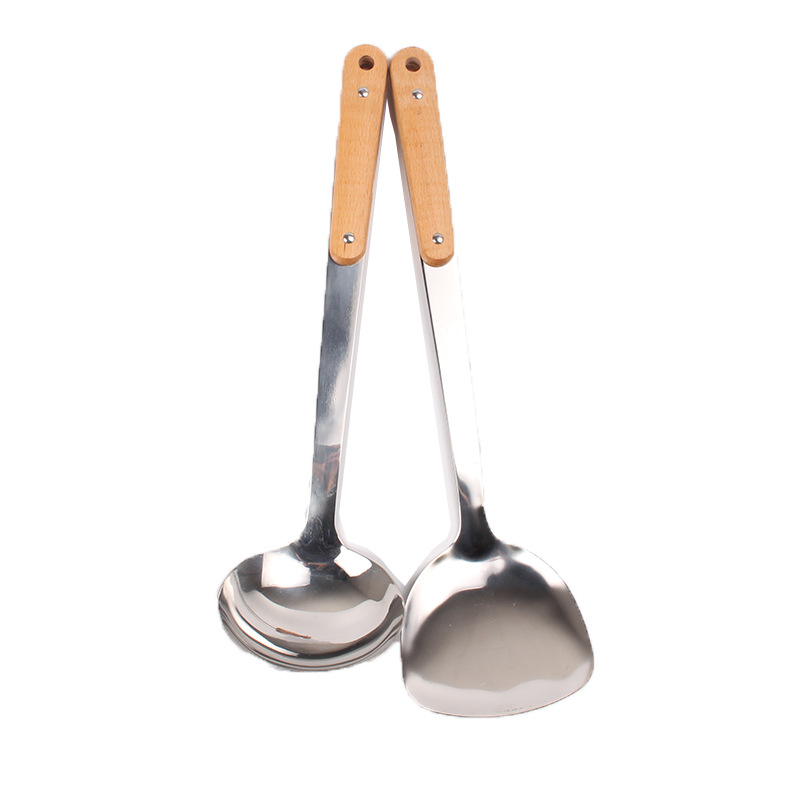 3cm Non-Magnetic Stainless Steel Spatula Wooden Handle Spatula Porridge Spoon High-Grade Spatula Cooking Ladel Factory Wholesale