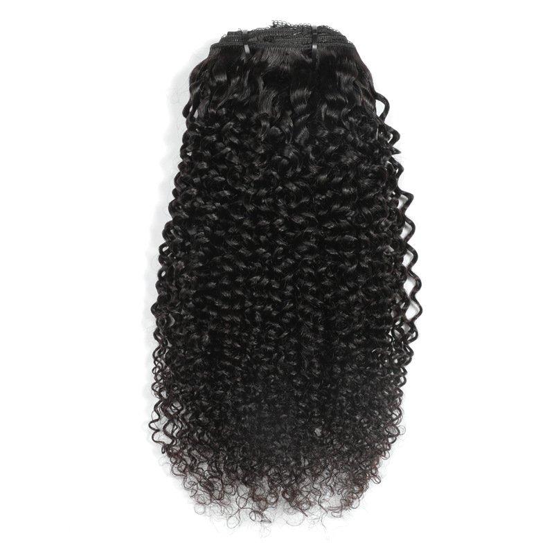 Human Hair Wig Hairpiece Clip 8-Piece Set 120G Kinky Curly Clip in Hairpiece Clip Hair Extension