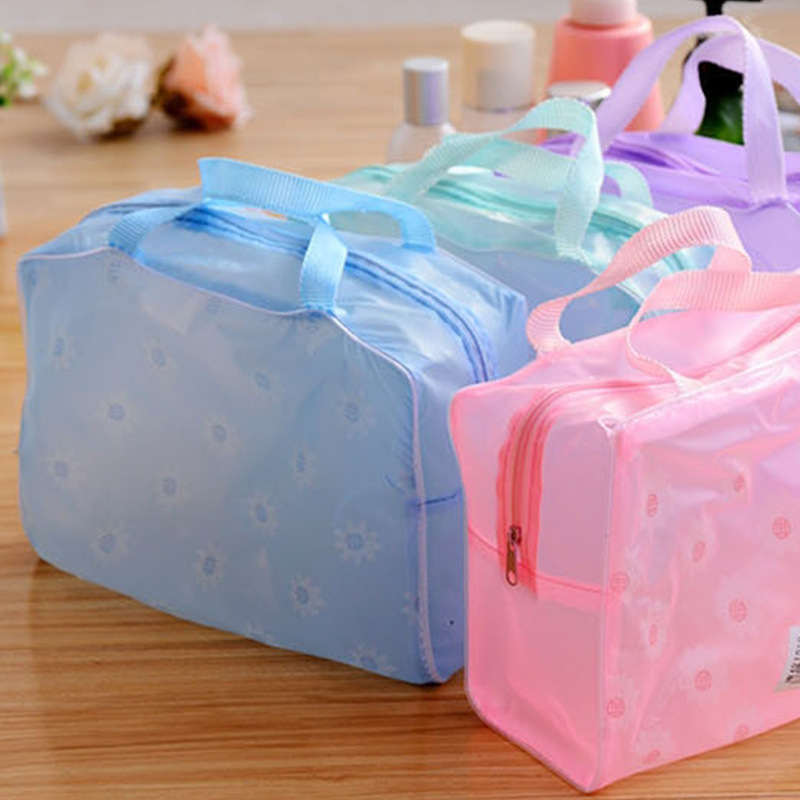 Floral transparent waterproof cosmetics bag wash gargle bag bath supplies storage bag